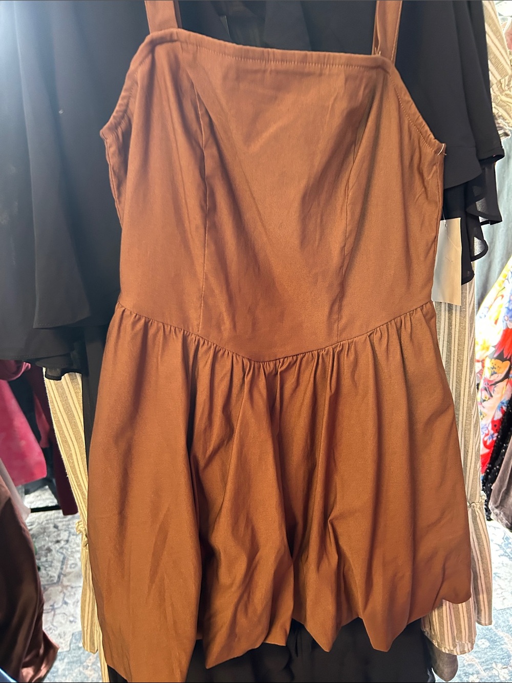 Brown Sleeveless Square-Neck Dress